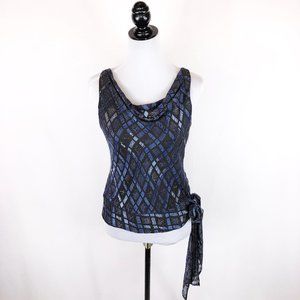 Alfani gray and blue diamond print top